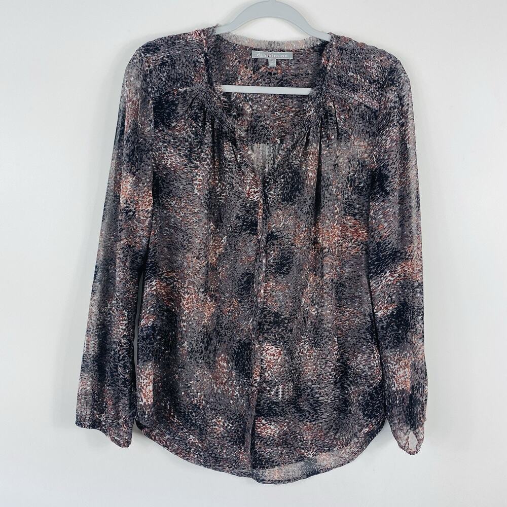 Daniel Rainn Size Small Printed Sheer Long Sleeve Blouse Top